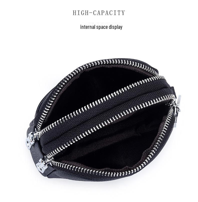 Women's Mini Clutch: Double Zipper Genuine Leather Coin Purse with Large Capacity - First Layer Cowhide