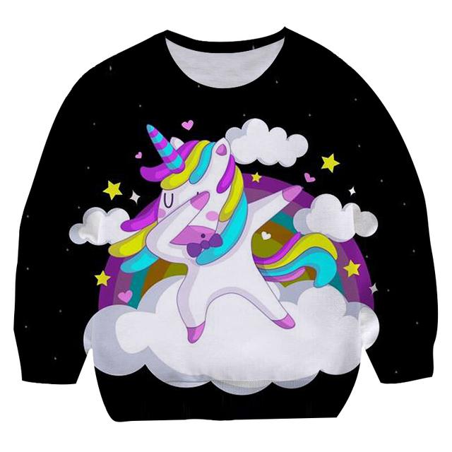 2025 Nová 3D růžová mikina Jednorožec Mikiny Podzim Zima Volný čas Zahradní límeček Chlapci a Dívky Děti Street Wear Mikina 4-14T