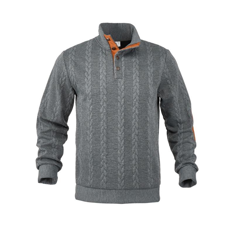 Men S Long Sleeve Casual Stand Collar Button Detail Jacquard Sweatshirt