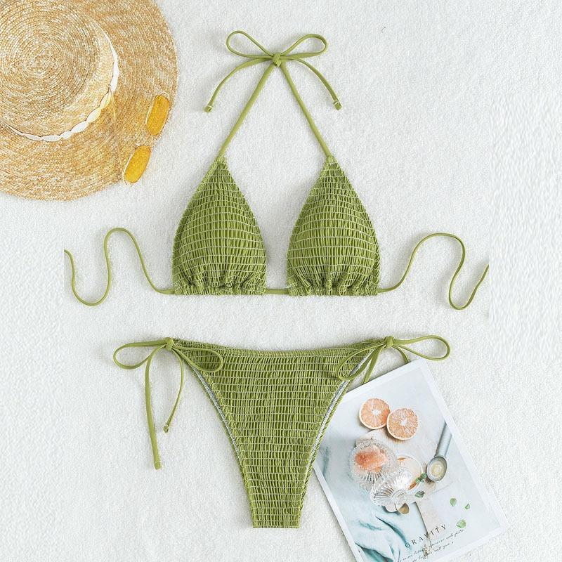 Trend Print Neck Sling Sexy Swimsuit Women's Lace-up Split Swimsuit