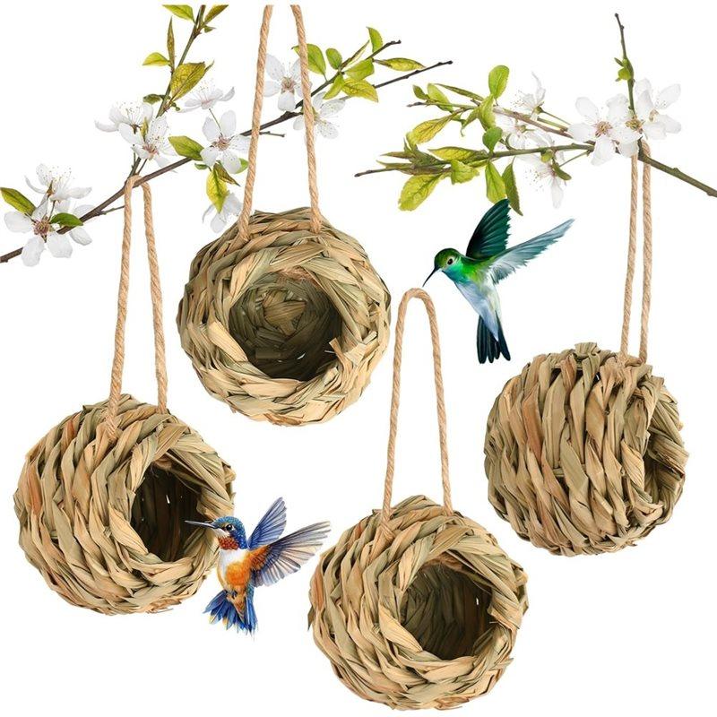 A34R Handmade Bird House Hummingbird House Outdoor 4-Pack, Natural Bird Nest Handwoven Hanging Bird For Garden Window Patio Lawn