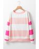 Azura Exchange Light Pink Colorblock Striped Drop Shoulder Long Sleeve Top