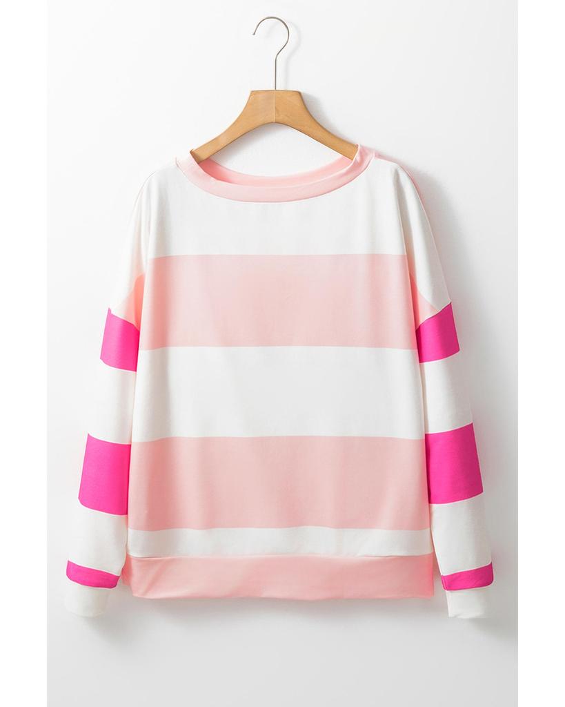 Azura Exchange Light Pink Colorblock Striped Drop Shoulder Long Sleeve Top