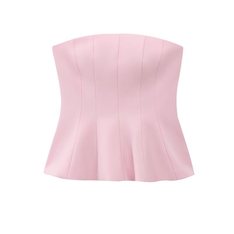 Womens Sleeveless Crop Top With Skirt-Hem Detail Solid Color Fit Office Chic
