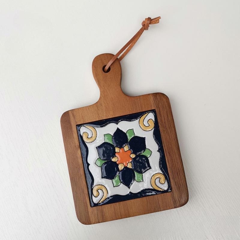 Solid Wood Flower Brick Hand Pot Mat Insulated Cup Mat Retro Dining Mat Decoration for Home Restaurants Kitchen Table Mat Cup