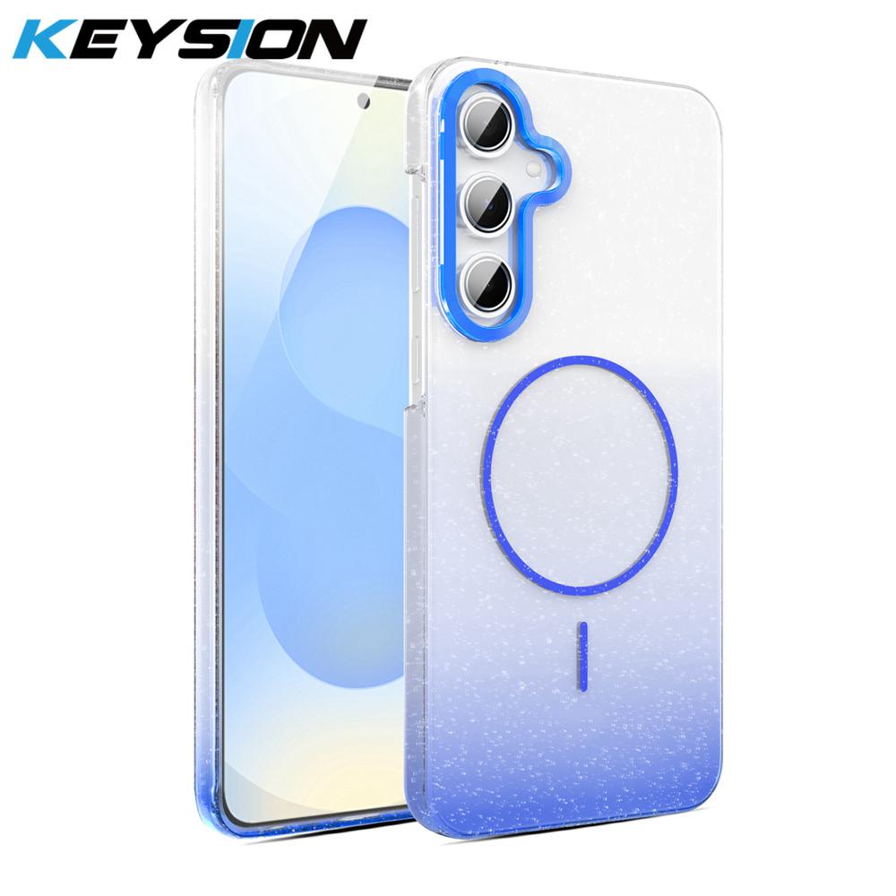 KEYSION Luxury Gradient Glitter Magnetic Phone Case for Samsung Galaxy A55 5G A35 A25 A15 A05S Transparent Hard PC Shockproof Cover
