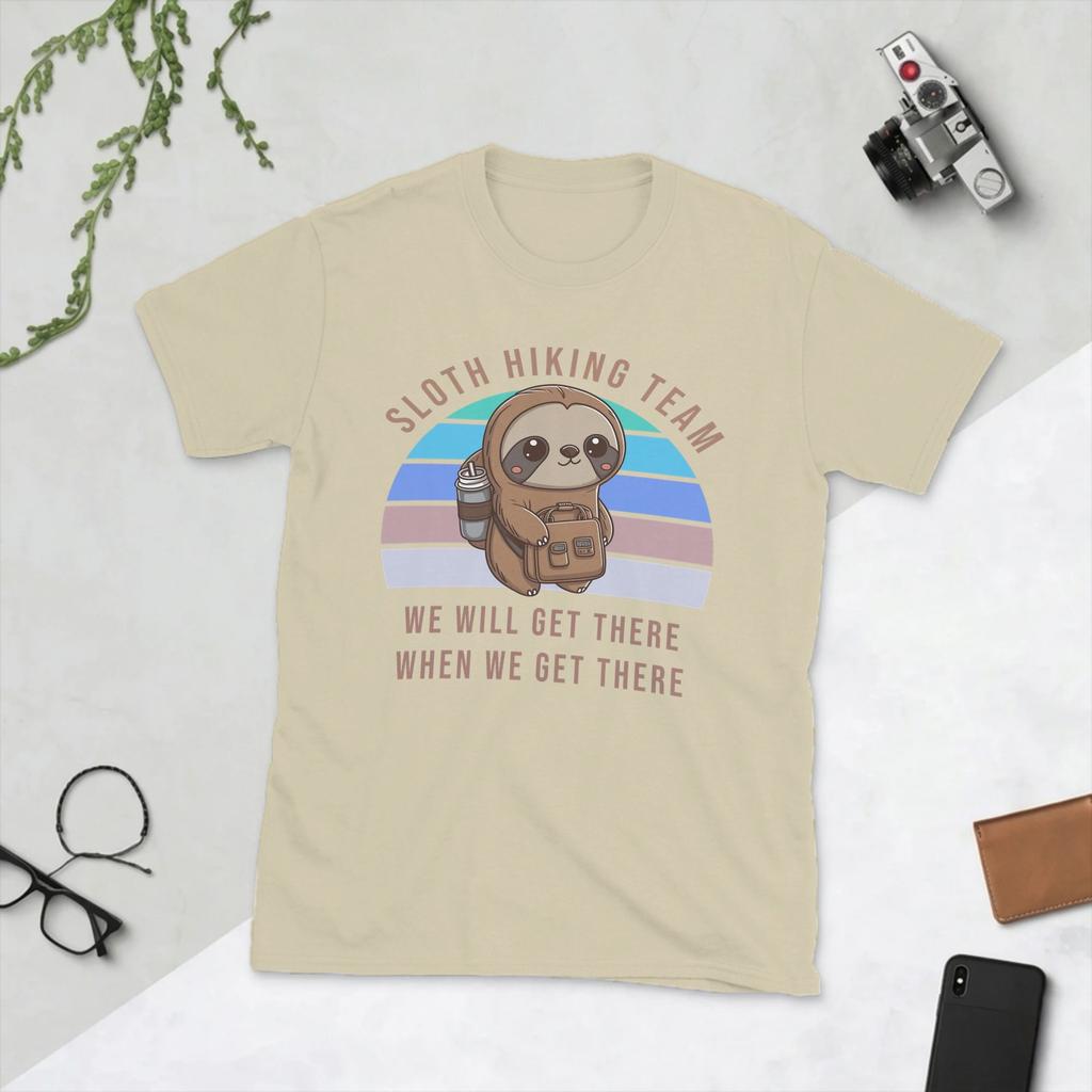 Sloth Hiking Team Funny Vintage Unisex T Shirts Creative Tees Short Sleeve Round Collar TShirt Cotton Plus Size Clothes