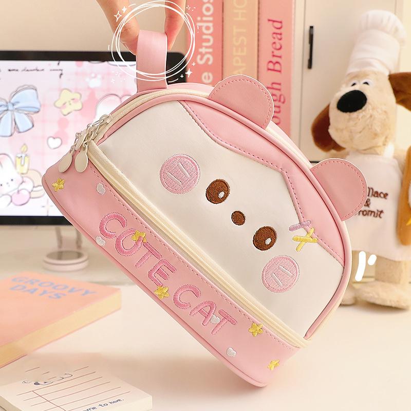 Kawaii Cartoon Panda Pencil Case Pu Leather Super Capacity Pencil Box Student Stationery Storage Bags Cute Makeup Bags Gifts