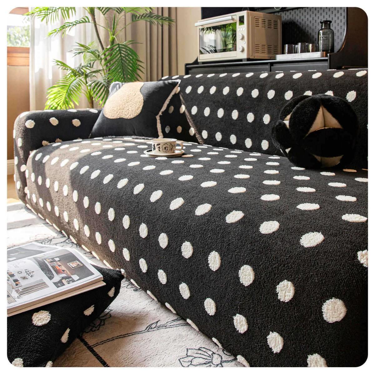 

1PC Polka Dot Pattern Sofa Cover Solid Color Thicken Plush Sofa Towel Covers Non-slip Couch Slipcovers Sofa Mat for Living Room 1seat (90-140cm)