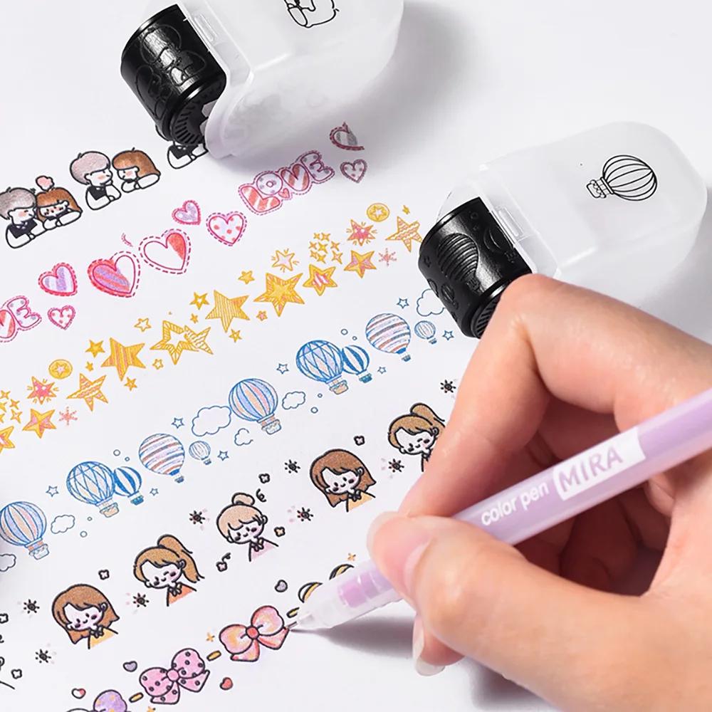 1PC Cartoon Pattern Lace Band Children's Rolling Flower Seal Creative Seal Graffiti Handbook DIY Roller Lace Decoration Band
