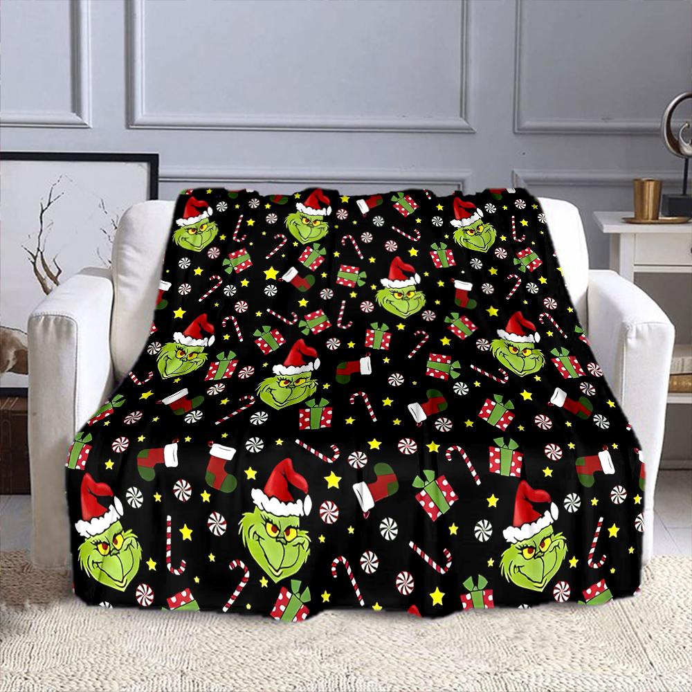"Grinch Christmas Pattern Blanket" Patterned flannel blanket perfect for the bedroom living room, sofa, or a little nap