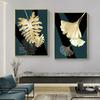Golden Green Plant Leaf Canvas Poster Ginkgo Wall Art Painting Nordic Posters and Prints Wall Pictures for Living Room Decor
