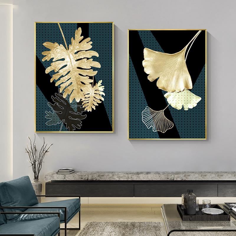Golden Green Plant Leaf Canvas Poster Ginkgo Wall Art Painting Nordic Posters and Prints Wall Pictures for Living Room Decor