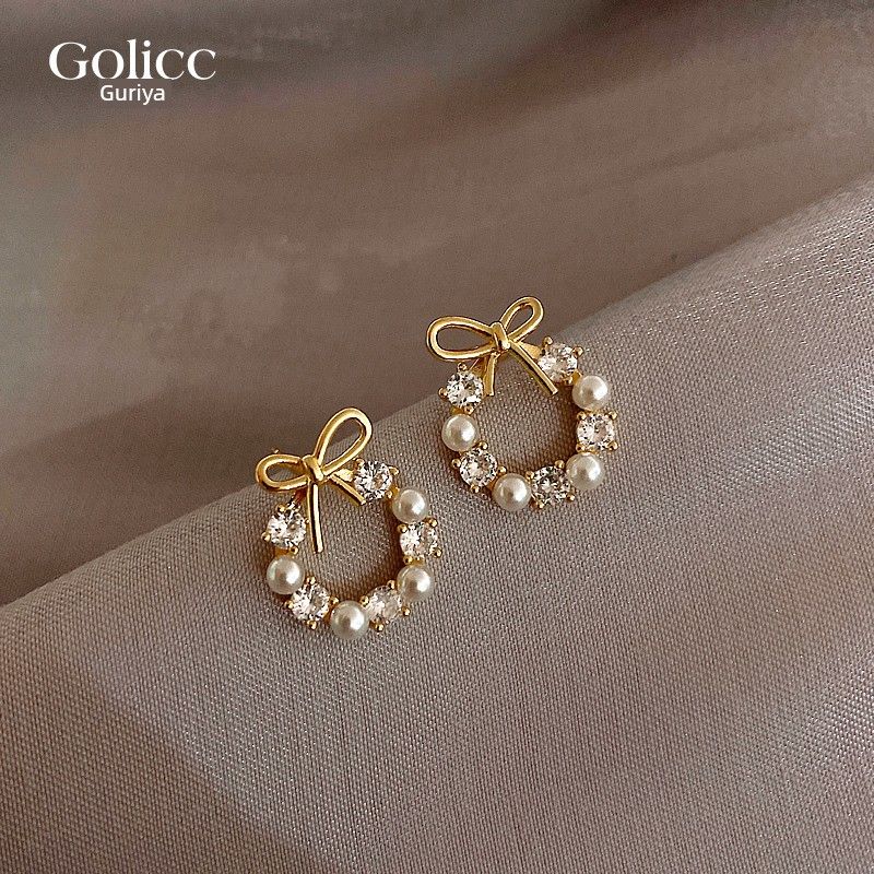 

Accessible Luxury Female Online Influencer Elegant Small Pearl Bow Bows Pearl zircon