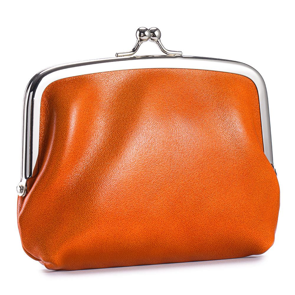 Новый винтажный кошелек для монет женский из коровьей кожи высшего слоя, универсальная сумка для хранения с двойным зажимом, сумка с золотым зажимом оранжевый