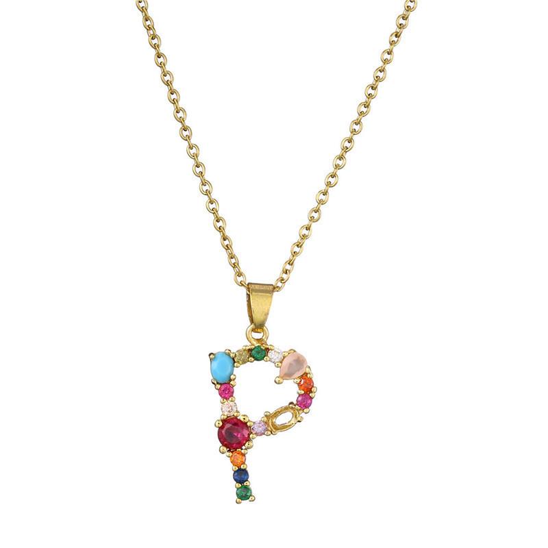 Colourful Crystal CZ 26 Capital Initial Letters Pendant Necklace For Women Gold Pendant Necklace Initial Jewelry