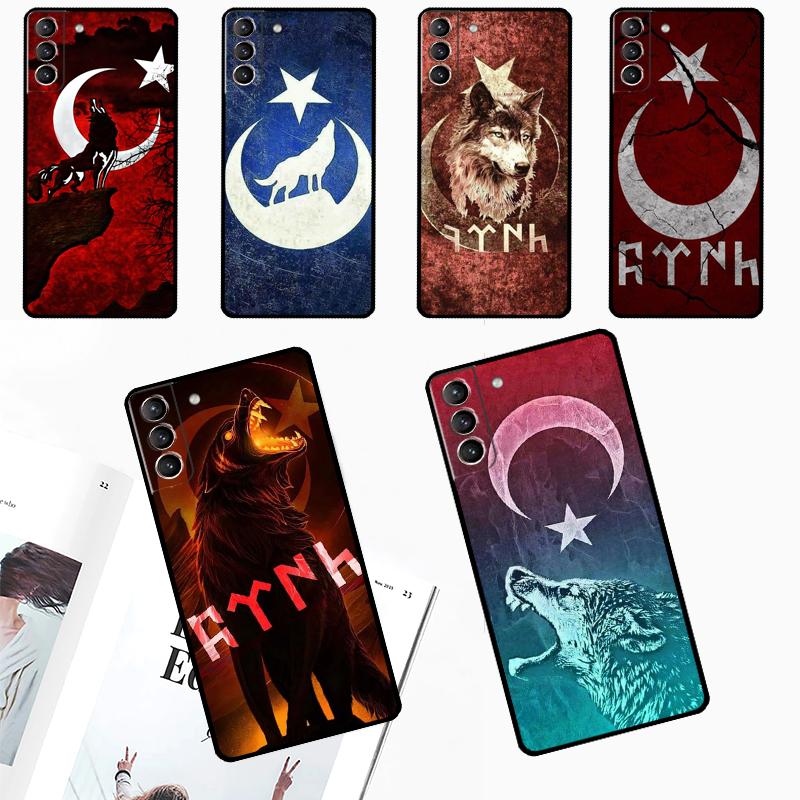 Turkey Turkish Flag Wolf Phone Case For Samsung Galaxy S24 Ultra S22 Plus S20 S21 S23 FE Note 20 10 S8 S9 S10 Cover