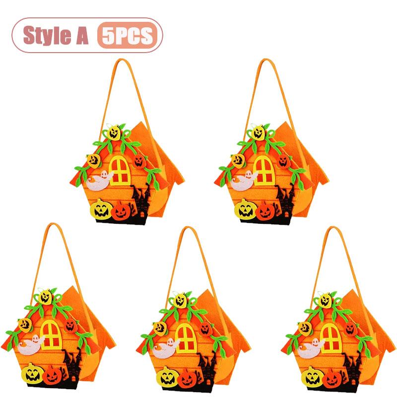 1-10PCS Children Halloween Felt Pumpkin Candy Bag Hand Carry Trick or Treat Gift Tote Party Favor Goodie Sack Cute