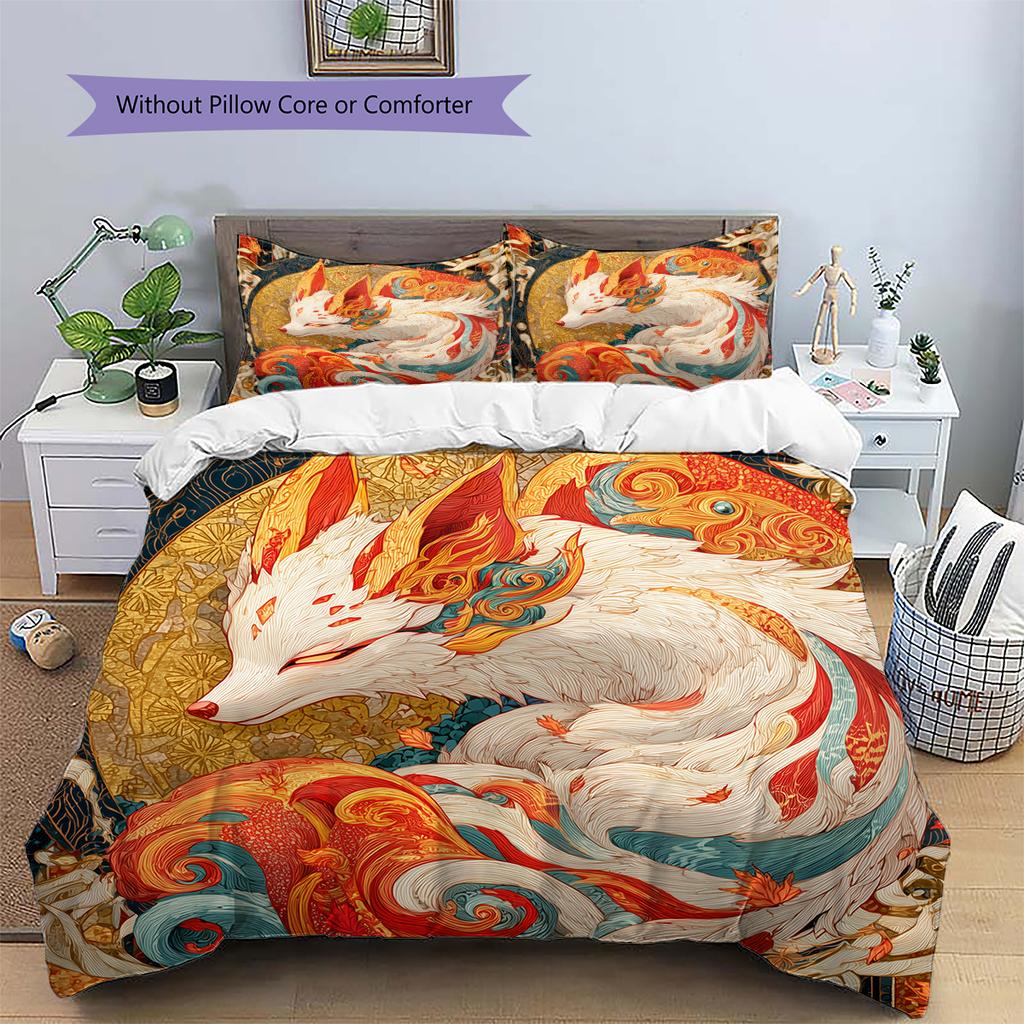 Nine-Tailed Fox Pattern Bedding Home Decoration Birthday Gift (1 * duvet cover + 2 * pillowcase, without core)