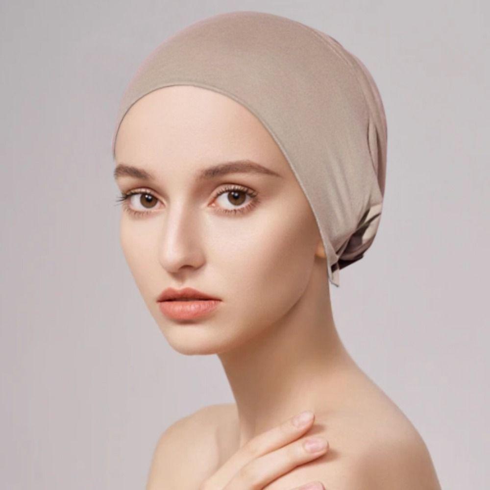 Breathable Muslim Ribbon Base Hat, Solid Color Muslim Bonnet Islamic Turban Muslim Women