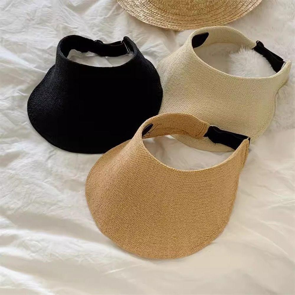 Wide Brim Summer Visors Hat Anti-UV Beach Straw Hats Foldable Sun Hat  for Travel Outdoor Beach