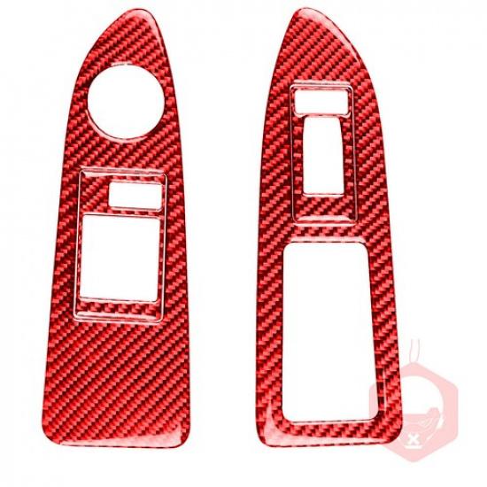 For Dodge Challenger 08-14 Red Carbon Fiber Window Lift Switch Panel Cover Trim
