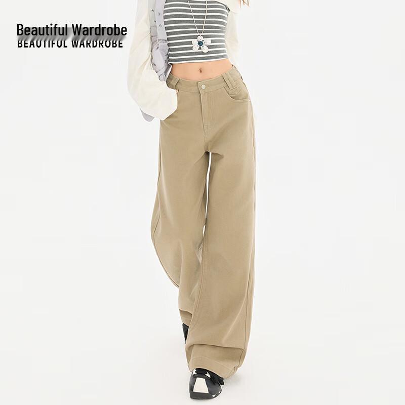 Beautiful Wardrobe Women's American Khaki Straight Wide-Leg Denim Jeans
