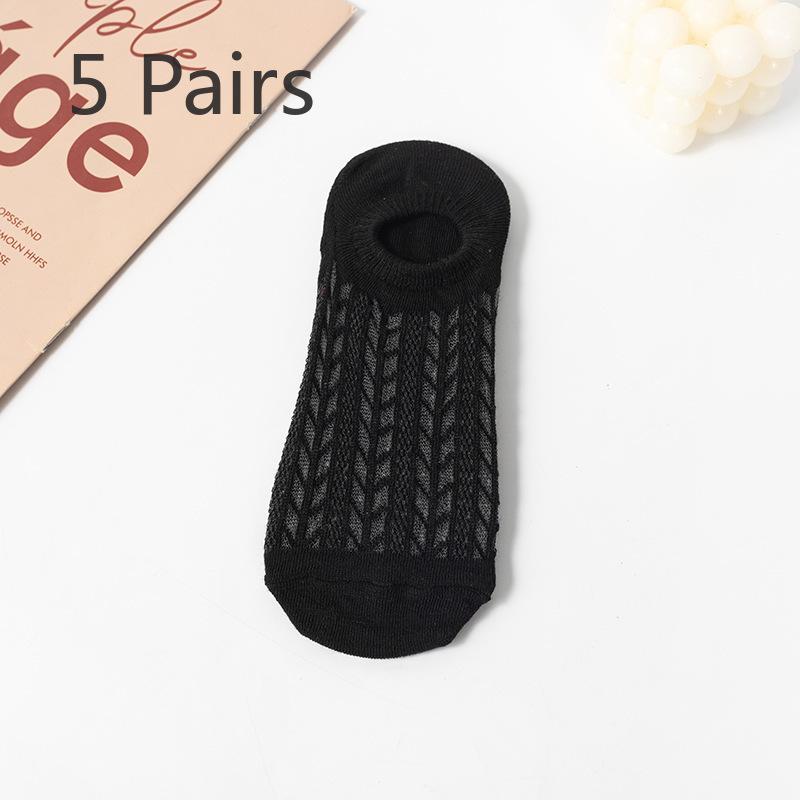5 Par Letnich Cienkich Skarpetek Stopki Damskich, Nie Zsuwających się z Pięty, Silikonowe Antypoślizgowe Niewidoczne Krótkie Skarpetki, Skarpetki do Klimatyzacji, Skarpetki Siateczkowe