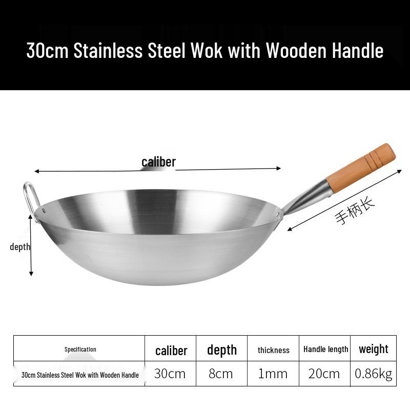 28cm Lightweight Stainless Steel Chef Wok for Home & Commercial Use