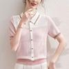 Damen Polo Kragen Gestrickt Sommer Dünn 2024 Neue Mode Lässig Farbblock Vielseitig Kurzarm Knopf Locker T-Shirts Tops