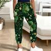 Women Plus Size Clover Printed Drawstring Waist Cuffed Ankle Jogger Pants With Side Pockets
