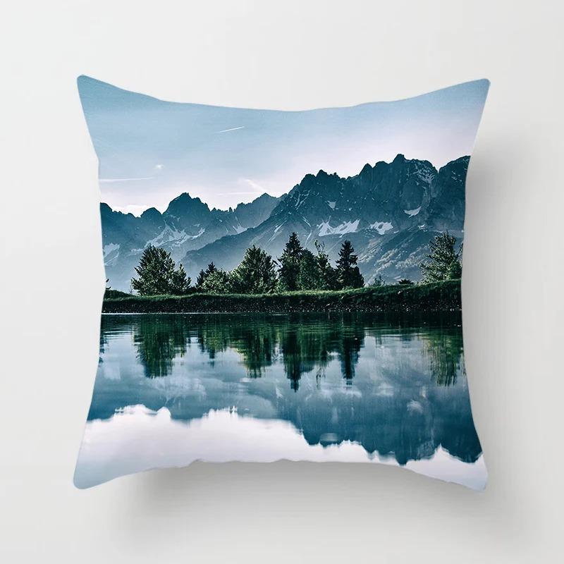 Landscape Water Reflection Mountain Fog Print Living Room Sofa Car Cushion Cover Luxury Home Decoration Pillow Cover