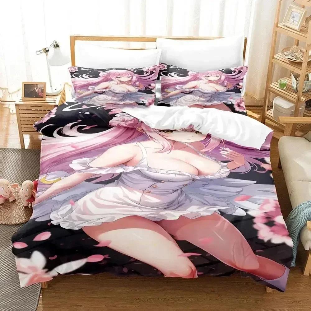 Anime Misono Mika Blue Archive Bedding Set Printed Bed Set With Pillowcase Bed Duvet Cover Soft Queen King Size Bedclothes Home