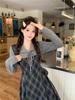 Plus Size Plaid Two-Piece Look Dress - Spring 2026 Slimming Long-Sleeved Waist-Cinched Skirt for Women