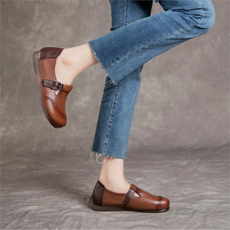 Johnature Round Toe Soft Soled Flat Shoes Casual Genuine Leather Loafers Versatile Women's Slip-on Shoes
