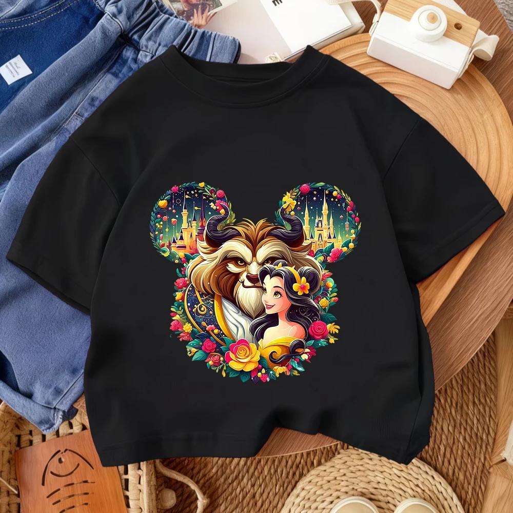 Street Style Boys Girls Tee Beauty And The Beast Trendy Fashion Cartoon Design Summer Kids Casual Outfit