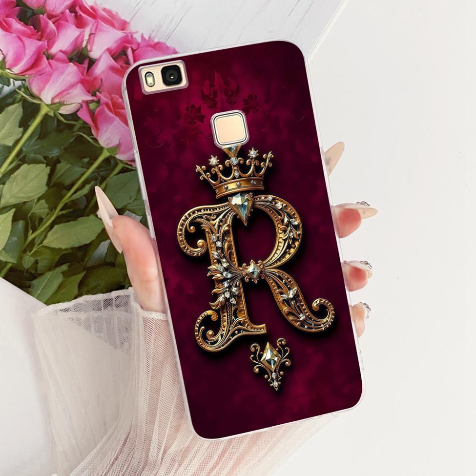 Clear For Huawei P9Lite VNS-L21 VNS-L22 Cover For Huawei P9 Lite Case Luxury Crown A-Z Letters 2D Flat Pattern Soft Phone Case