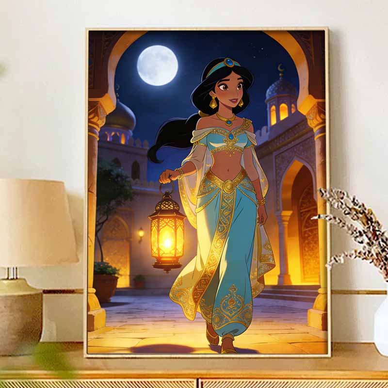 Disney Kit de Pintura com Diamantes 5D Jasmine Pintura com Diamantes Kit de Arte com Pontos Decoração de Parede para Casa