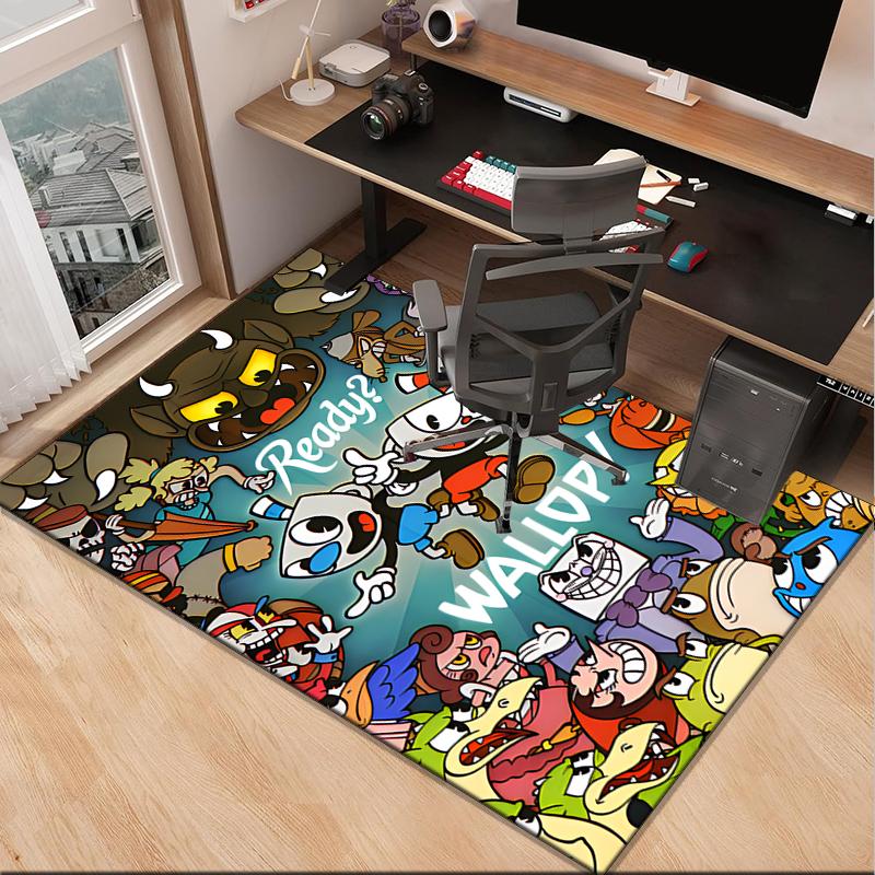Cup-head And Mugman Adventure Office Rug Chair Mat, Game Carpet, Suitable for Front Door, Bedroom, Living Room, Desk, Holiday Gift