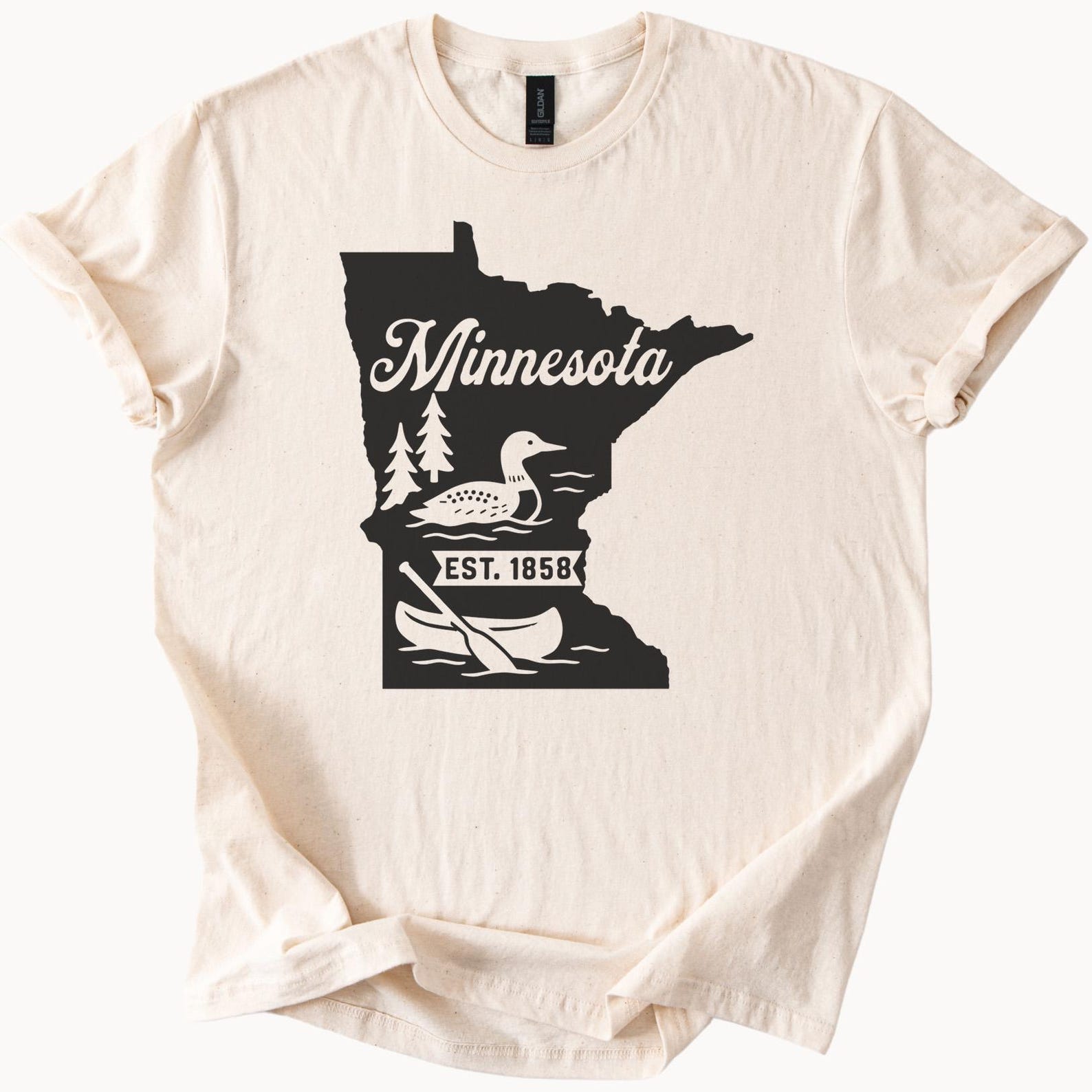 Minnesota State Loon Canoe Shirt Trees Lake Graphic Nature Tee Established 1858 Outdoor Adventure Midwest TShirt Camping Gift 160