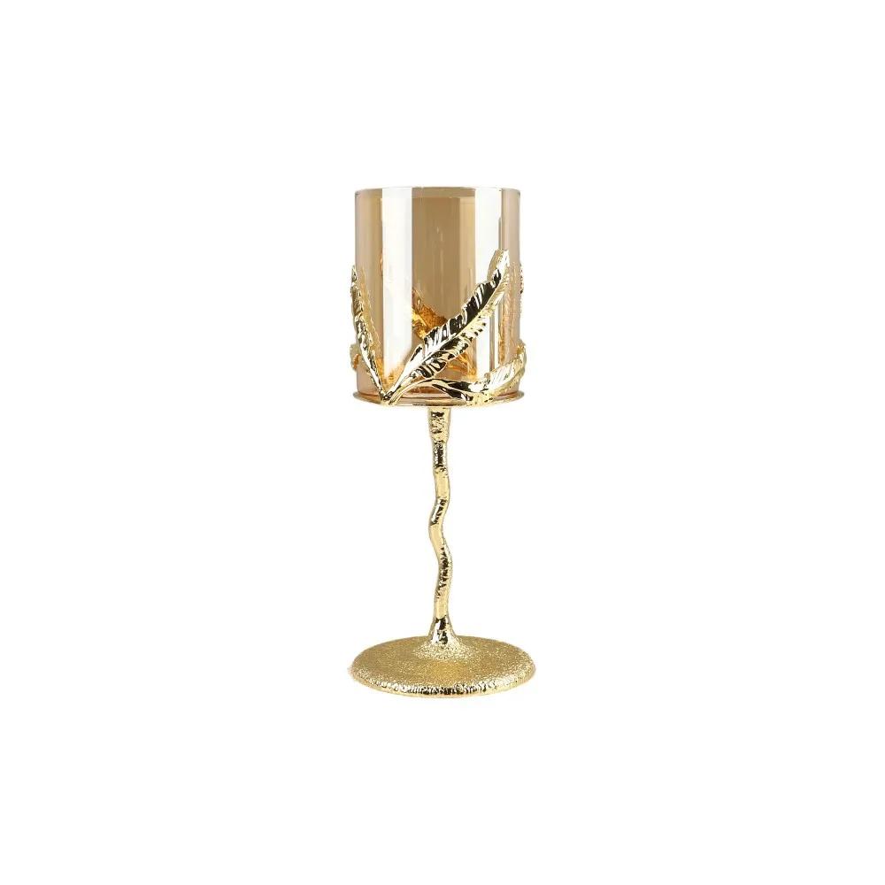 Metal Candle Holder Candelabrum Candlestick Clear Glass Golden Leaf Gold Candle Holders Candelabros Wedding Decoration