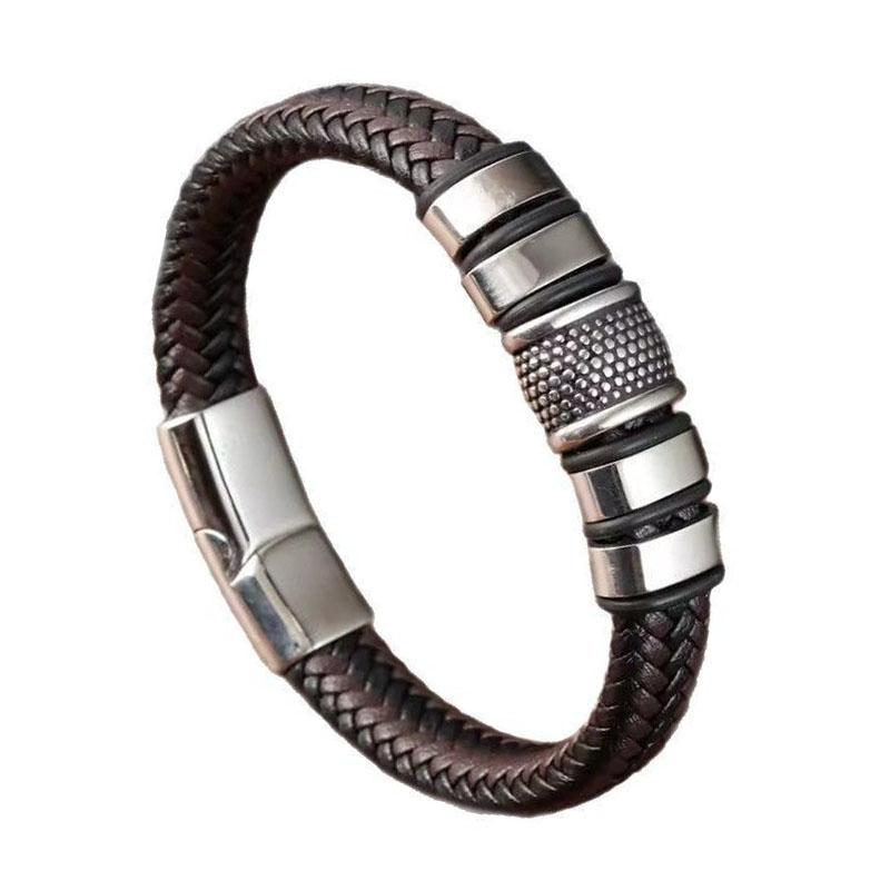 OL Style Men's Bracelets Stainless Steel Cuff Bangle  Vintage Braided Leather Bracelet for Men Male Wrist Gift New