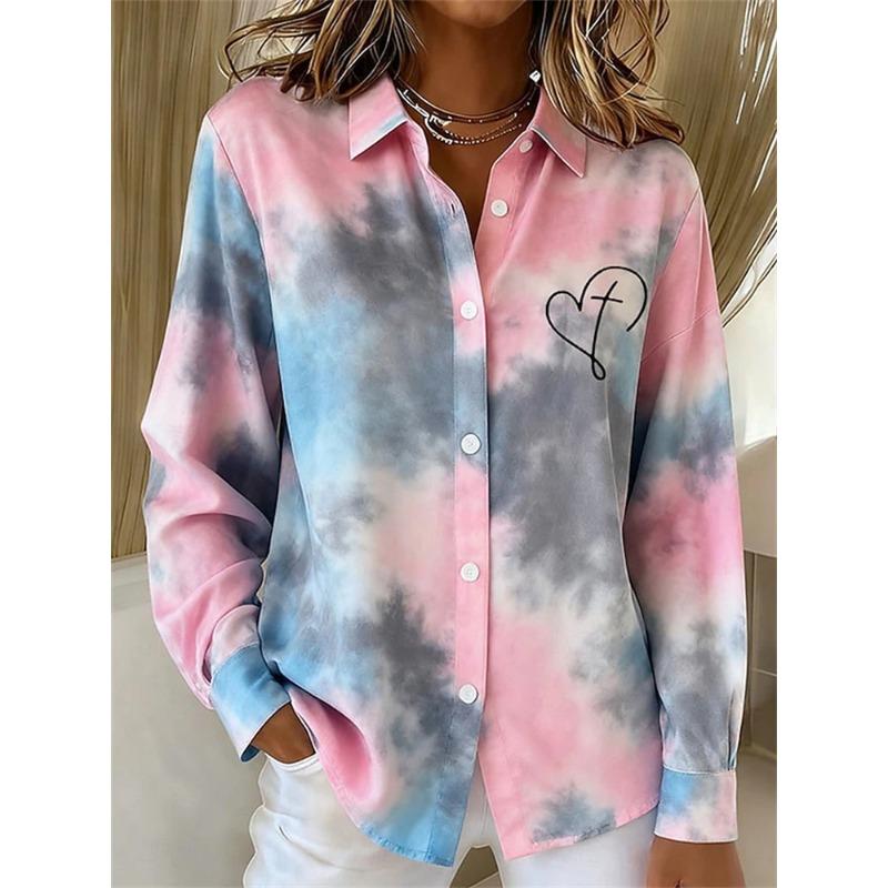 Retro Women's Oversized Shirt 3D Floral Print Minimalist Vintage-Style Casual Long-Sleeve Shirt Comfortable Collared Top
