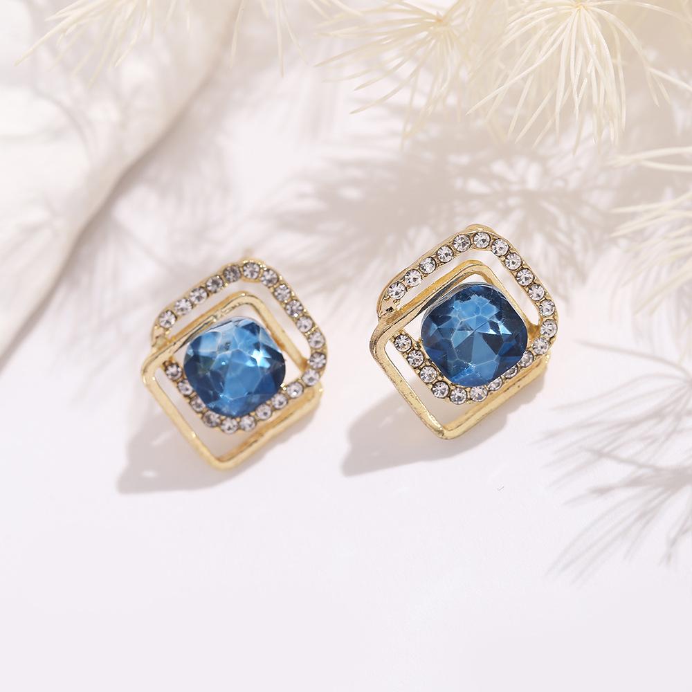 S925 Sterling Silver Korean Zircon & Blue Diamond Stud Earrings - Elegant & Trendy Women's Fashion