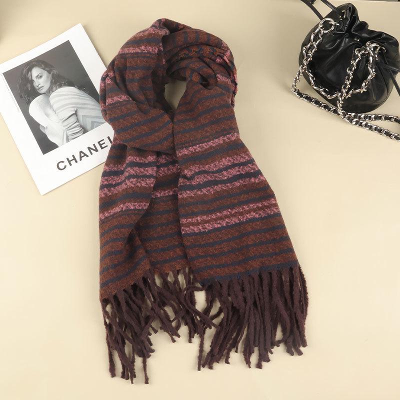 

2025 Autumn/Winter High-End Colorful Striped Tassel Shawl - Versatile, Warm Fashion Scarf for Women