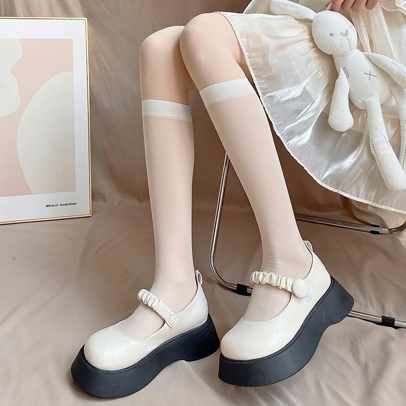 Meias Finas Pretas Femininas de Cano Médio - Anti-Puxões, Antiderrapantes, Estilo Moderno Acima do Joelho para Primavera e Outono.