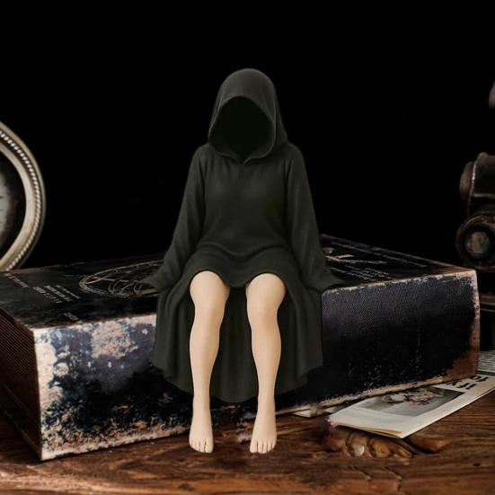 Gothic Bookshelf Sculpture Sexy Black Robe Female Figure Resin Spooky Woman Figurine for Halloween Desktop Decoration