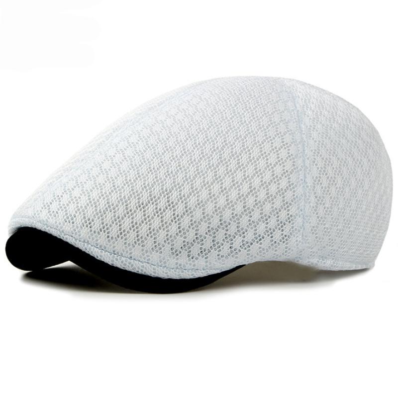 HT1377 Korea Style Summer Sun Cap Hats Plain Solid Black White Grey Cabbie Flat Caps Breathable Mesh Men Women Beret Caps
