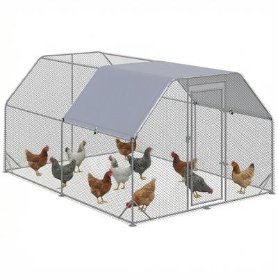 Chicken Run Chicken Coop Chicken Enclosure, Walk-In, Lockable Door, for 10-12 Chickens, 280 Cm X 380 Cm X 195 Cm, Grey