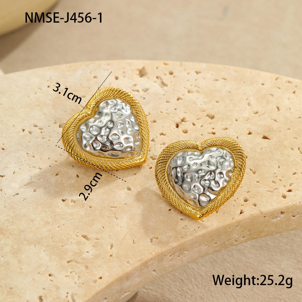 GEMCHIC Women s Hammered Heart Stud Earrings Gold Plated Stainless Steel Two-Tone Fashion Jewelry 18K